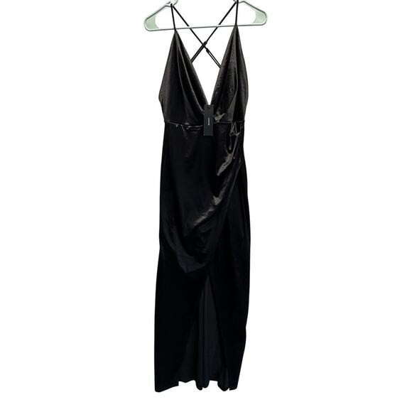 Lulus Black Satin Slip Dress Crisscross Back Maxi Gown Small NWT Sexy Coquette - Picture 1 of 15